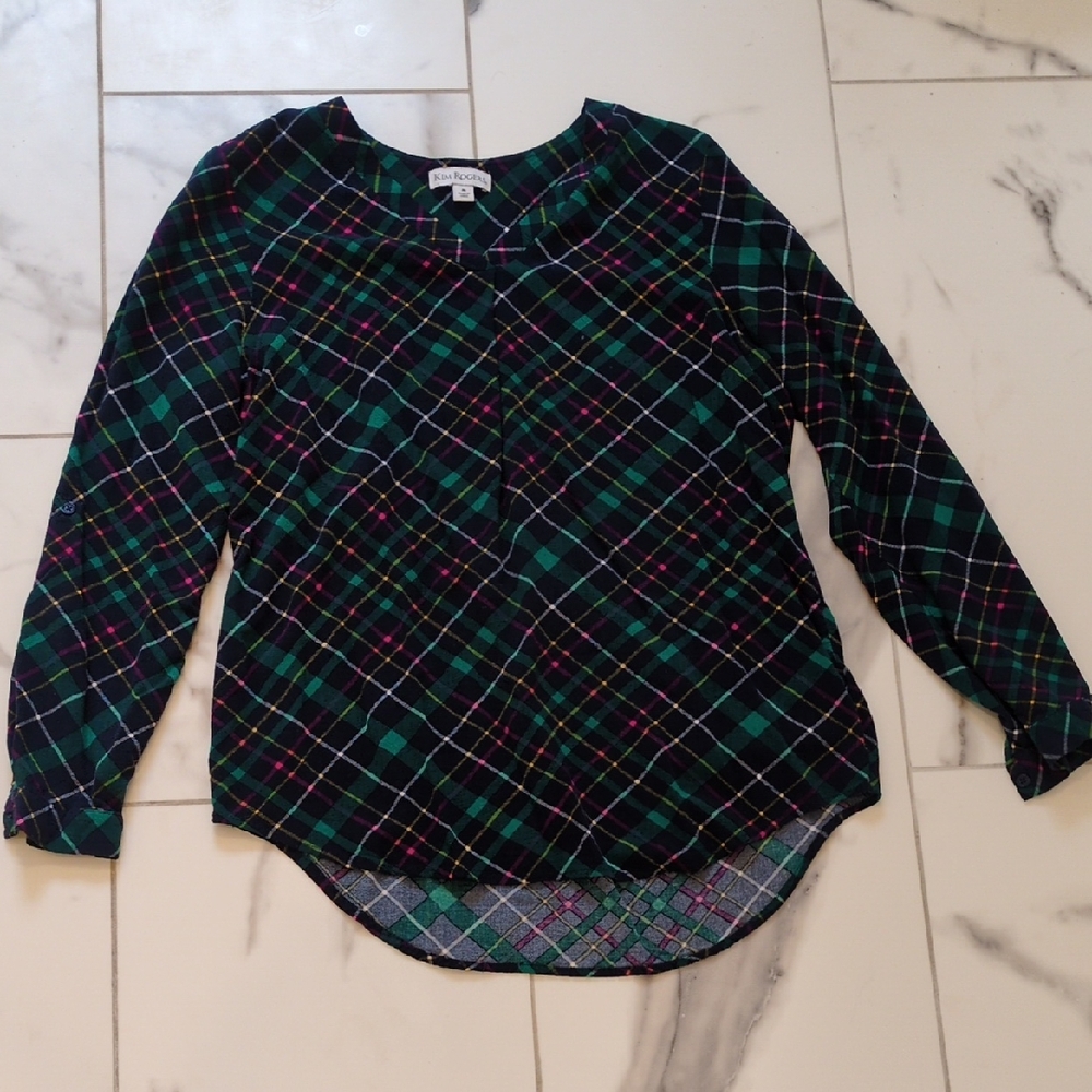 Ladies Plaid Shirt - Green and Blue